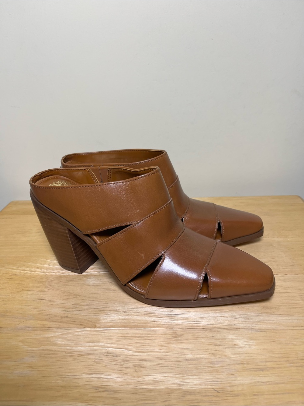 Vince Camuto Aimee Tan Leather Block Heel Mules Women’s Size 7.5 Boho Western
